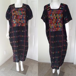 Vintage Embroidered Boho Rainbow Kaftan Dress